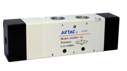 4A430C15T AIRTAC CONTROL VALVE, 4A4 SERIES, DOUBLE SOLENOID 4 WAY 3 POSITION BLOCKED CENTER AIR PILOTED, 1/2"NPT, NONE